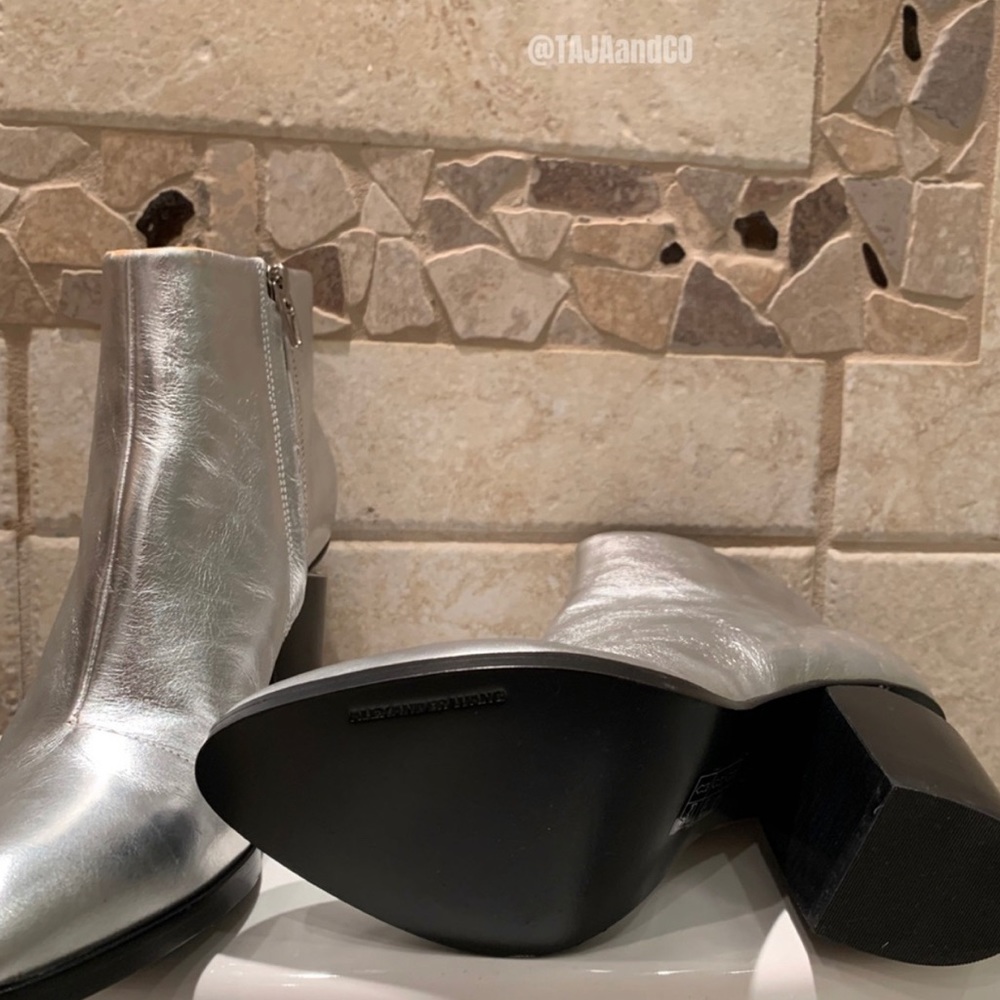 ALEXANDER WANG: Metallic Floating Heel Zip Bootie - Picture 9 of 11